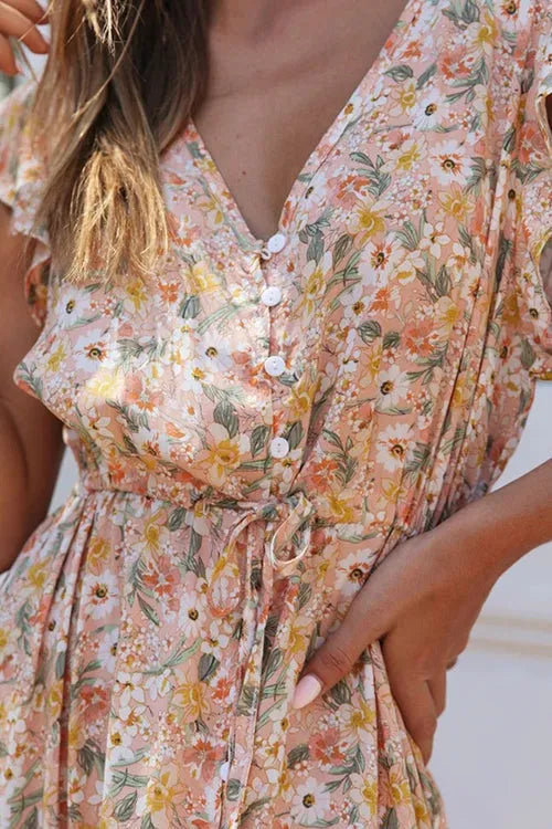 Robe Longue Femme Fleurie avec Volants et Cordon de Serrage - Lola-4