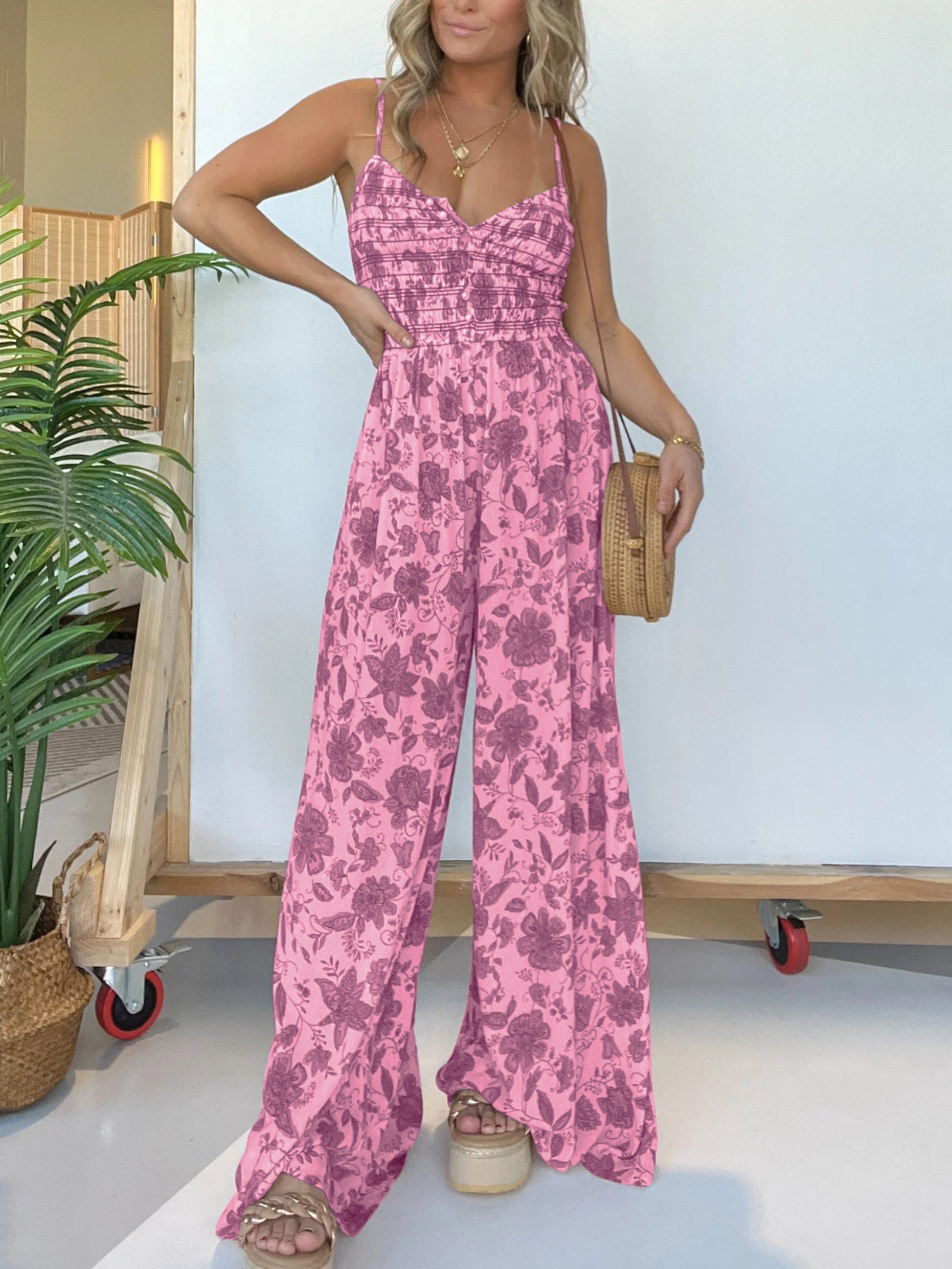 Variant image for Jumpsuit Femme Floral à Bretelles Coupe Décontractée - Clara-16