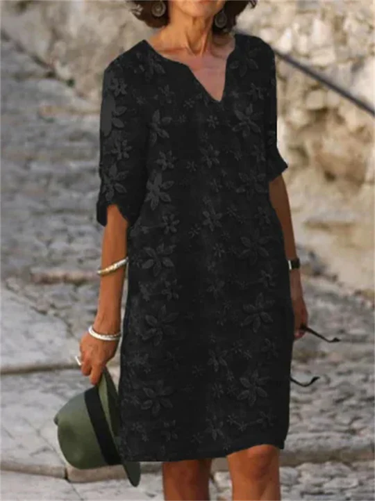 Sommerkleider mit Blumenmuster aus Baumwolle und Leinen pour femmes - Patricia
