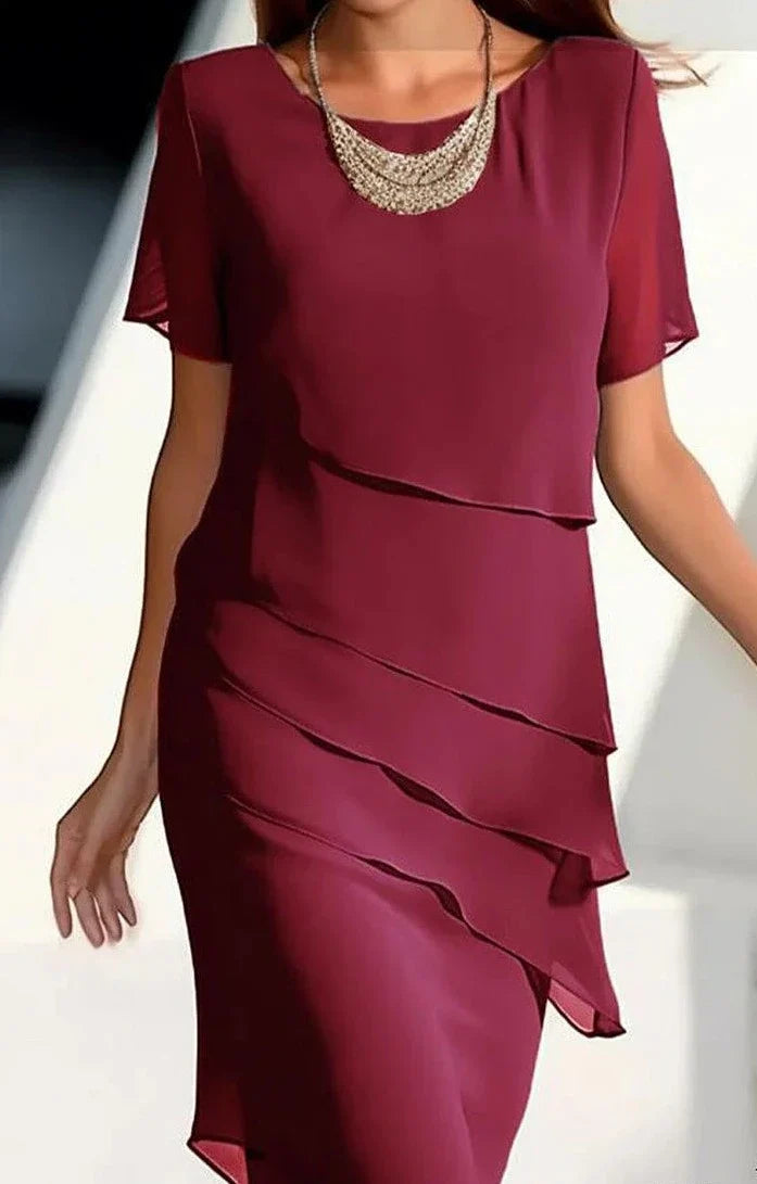 Robe Femme Élégante en Mousseline de Soie à Manches Courtes - Clara-1