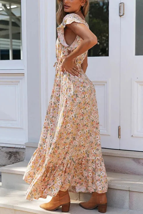 Robe Longue Femme Fleurie avec Volants et Cordon de Serrage - Lola-6