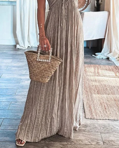 Robe Femme Plissée Sans Manches Imprimé Cravate Élégante - Camille-3