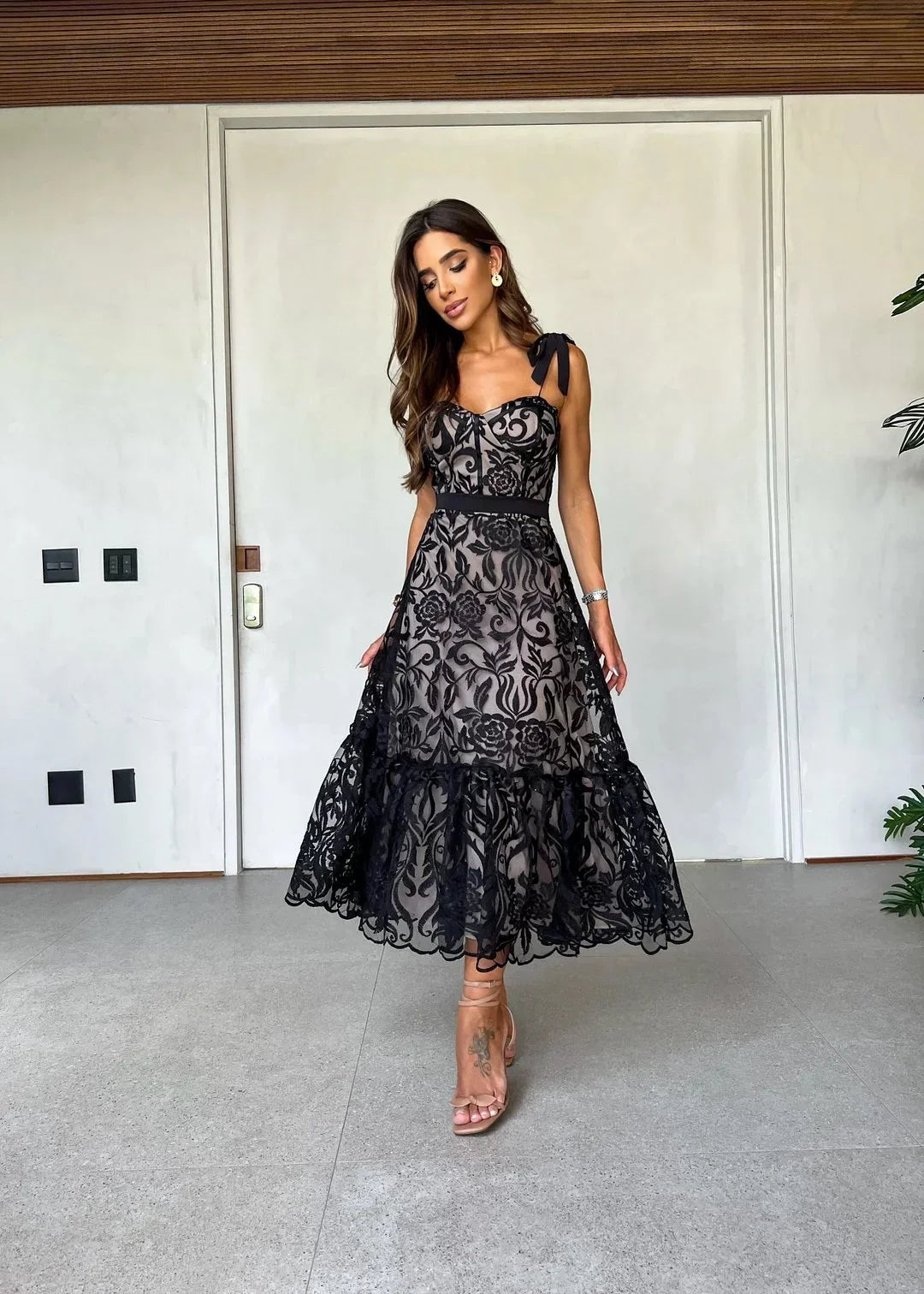 Robe Midi Femme Élégante Imprimée Sans Manches - Sophie-4