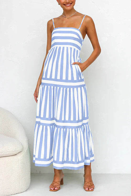 Variant image for Robe Longue Femme à Rayures Colorées Bretelles Spaghetti - Lola-9