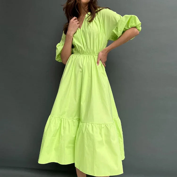 Variant image for Robe Longue Femme à Manches Bouffantes Élégante - Casandra-7