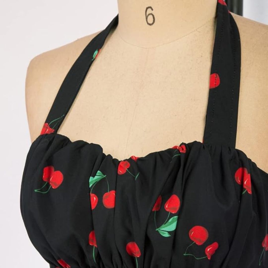 Robe Évasée Femme Imprimé Cerises Tissu Doux - Évelyne-3