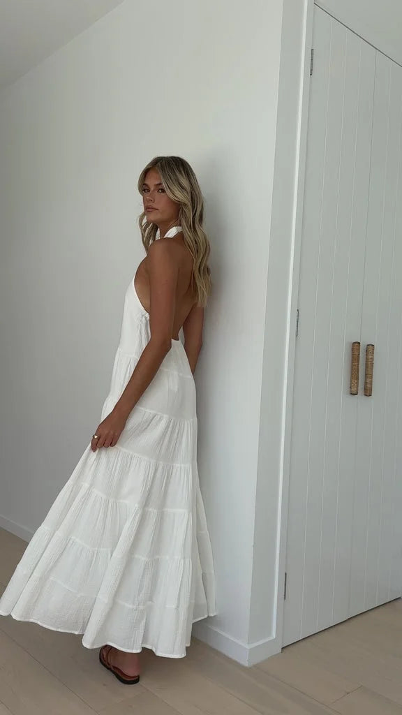 Robe d'Été Femme Chic Blanche à Manches Courtes - Moniqua-5