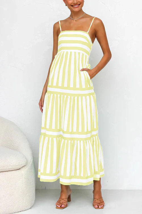 Variant image for Robe Longue Femme à Rayures Colorées Bretelles Spaghetti - Lola-5