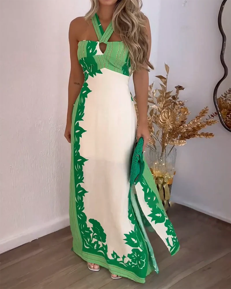 Variant image for Robe Décontractée Chic à Col Licou Imprimée - Élégance Amalie-1