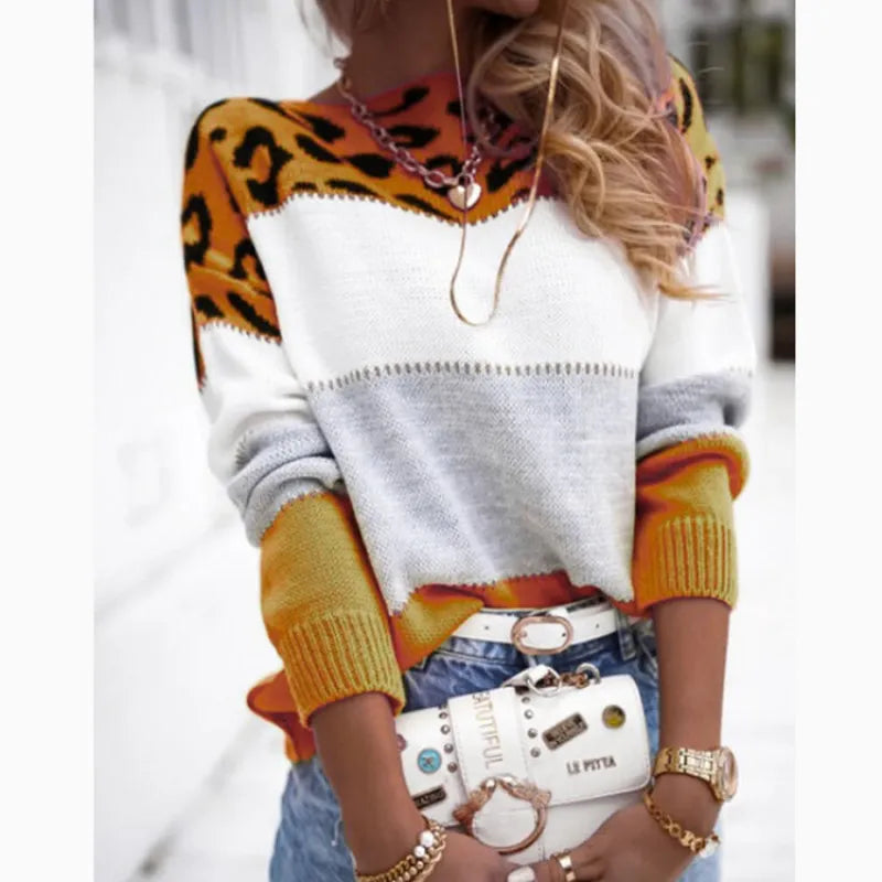 Top en maille à manches longues, imprimé et stylé