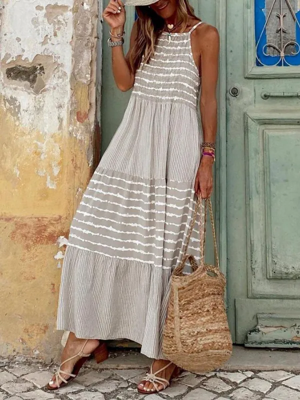 Robe de plage longue à imprimé rayé gris - Zoe