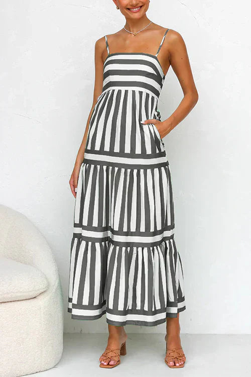 Variant image for Robe Longue Femme à Rayures Colorées Bretelles Spaghetti - Lola-1