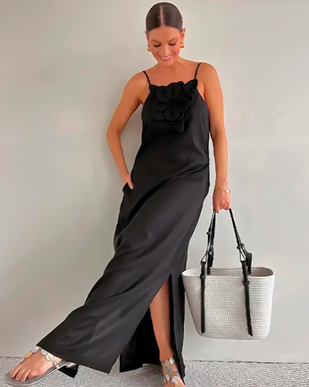 Variant image for Robe Femme Midi à Fleurs en Lin Élégante - Clara-11