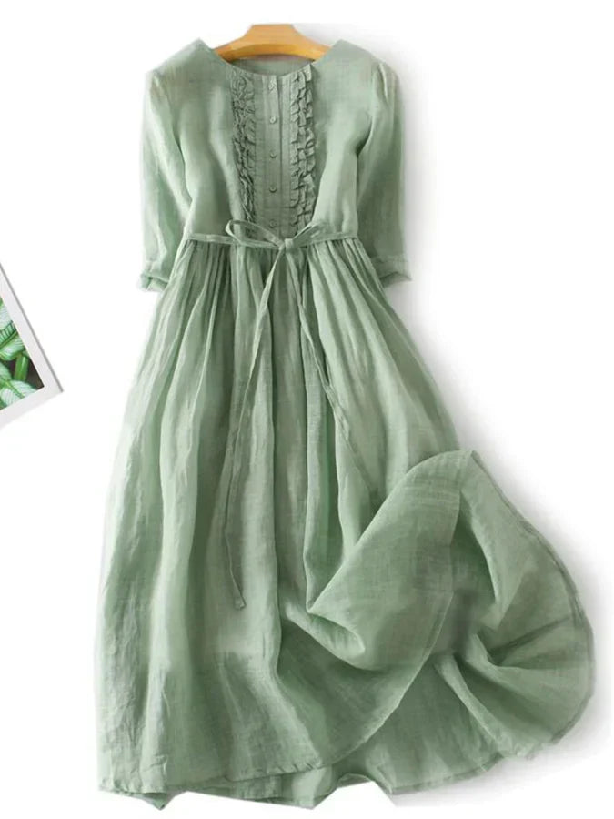 Robe Longue Femme Élégante à Volants en Coton et Lin - Alba-1