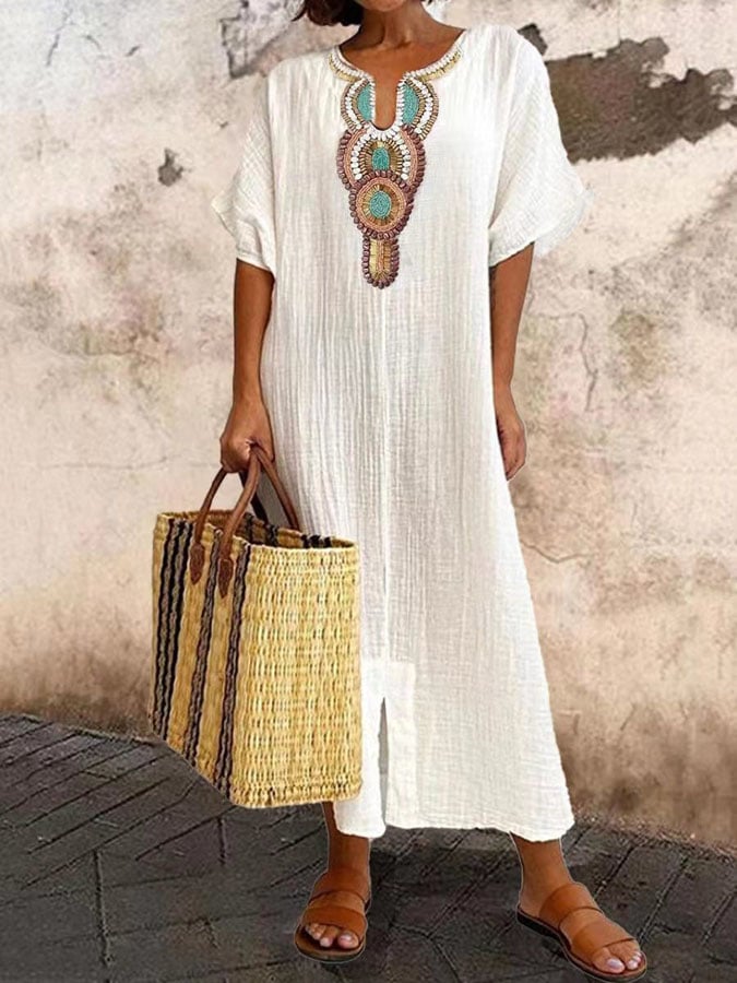 Variant image for Robe Caftan Aérienne Ethnique Chic Femme - Élégance Bohème-1