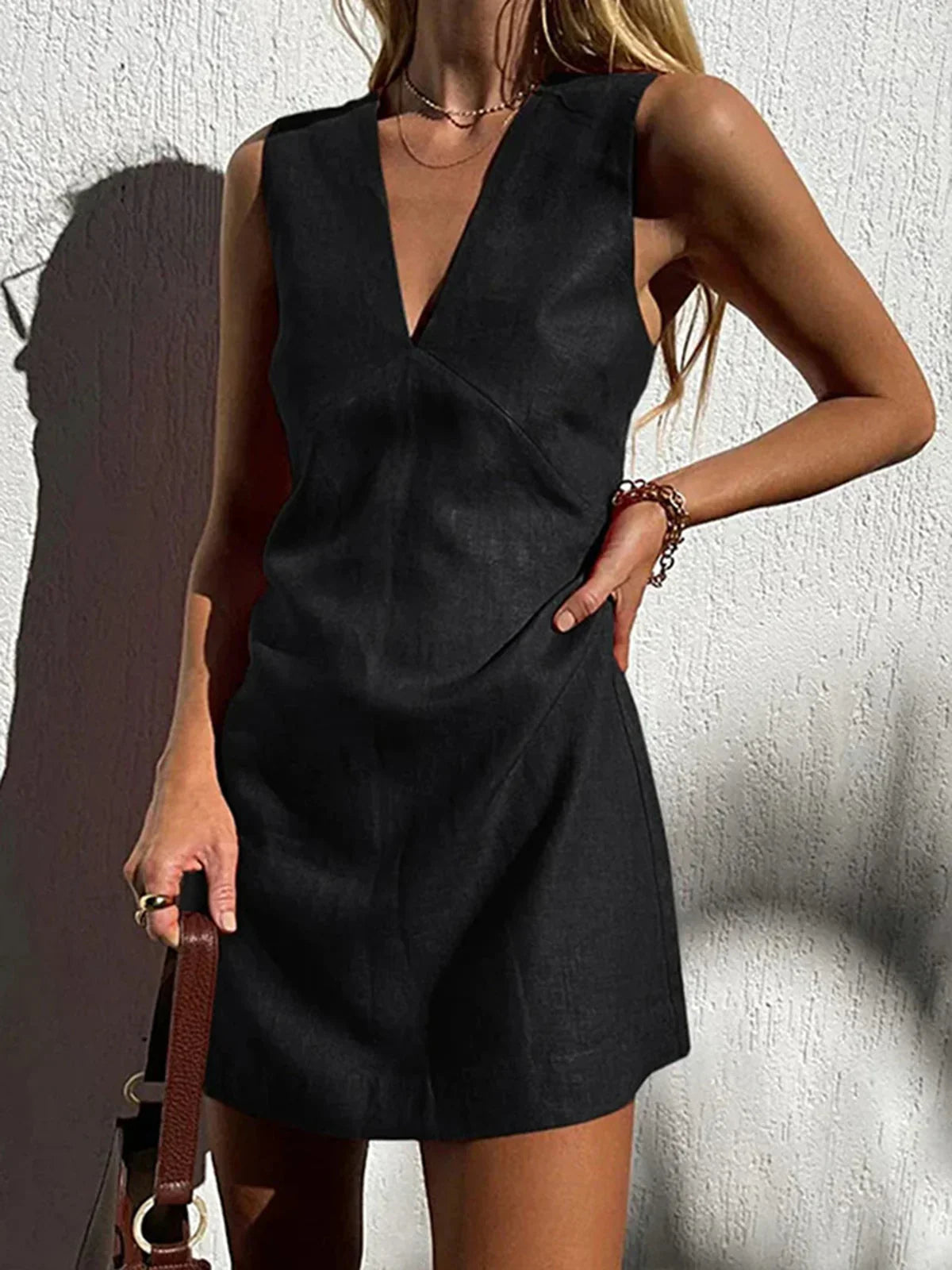 Variant image for Robe Femme Courte Chic Col en V Élégante - Lidia-6