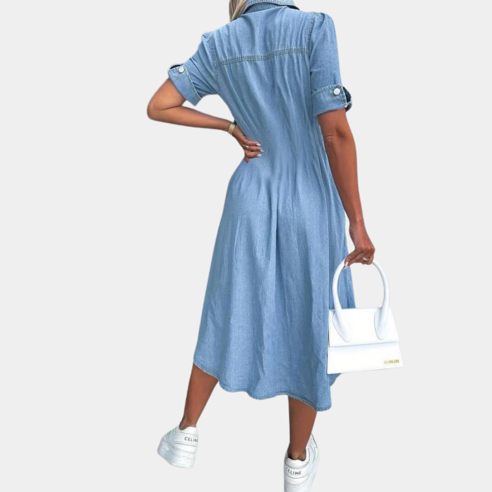 Robe Femme en Denim Chic avec Patte de Boutonnage - Benedita-2