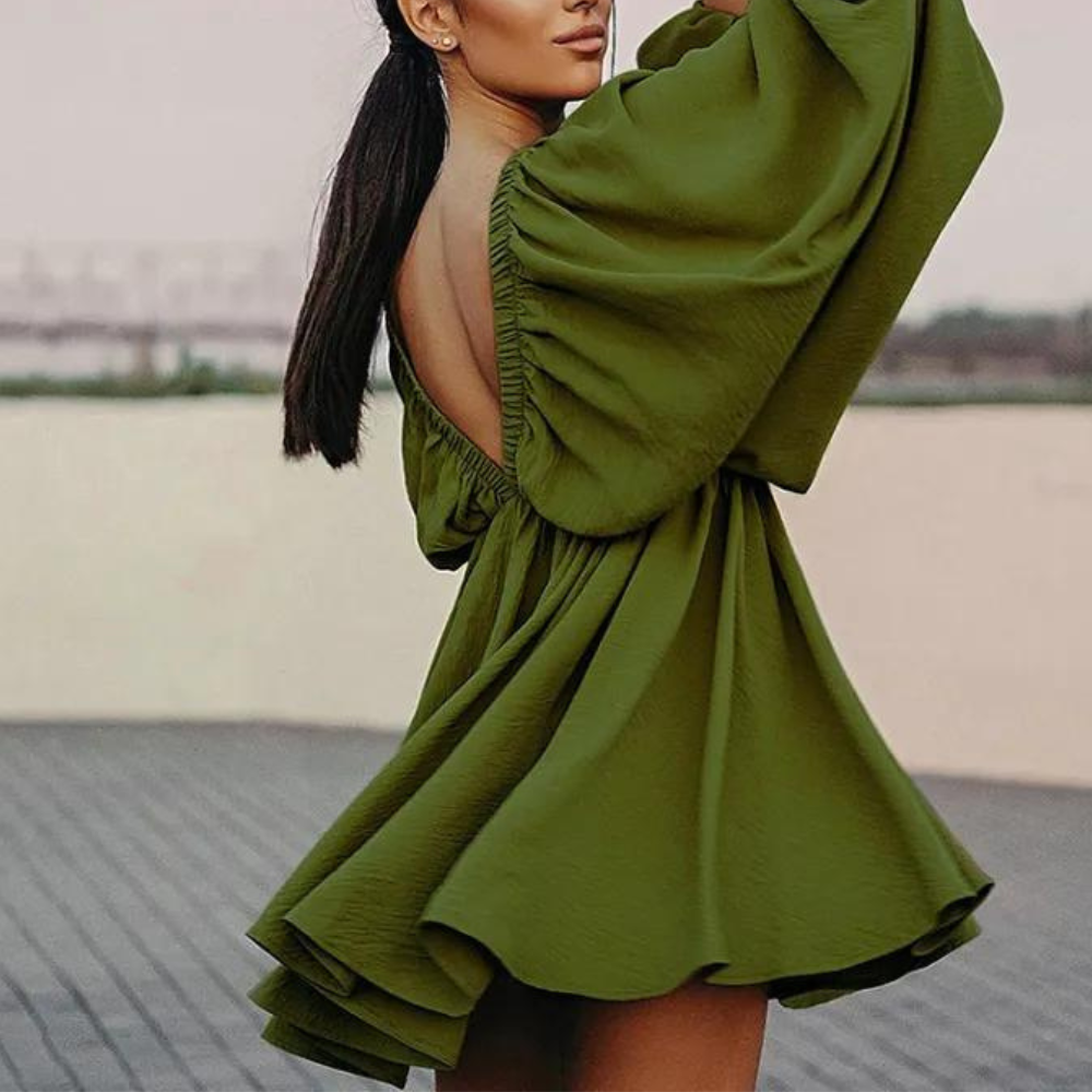 Robe Grande Taille Femme Élégante avec Manches Bouffantes - Liora-3