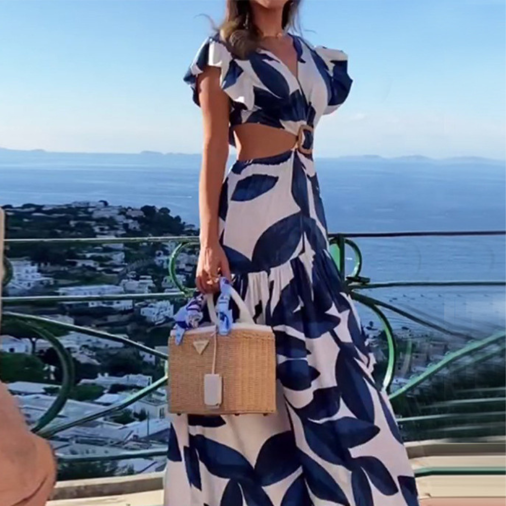 Robe Longue Femme Élégante Encolure en V Dos Nu - Yana-3