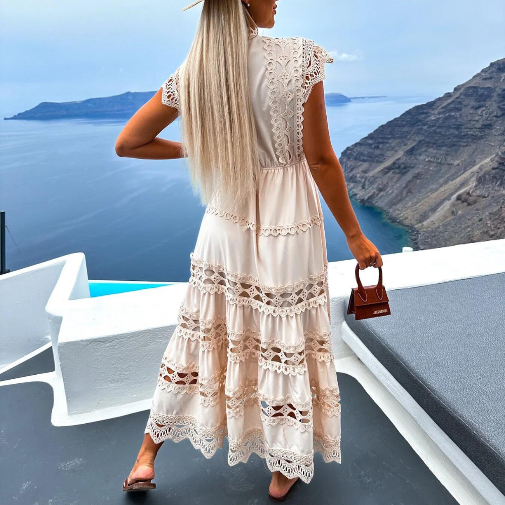 Robe Longue Femme Élégante en Dentelle Blanche - Antonina-3