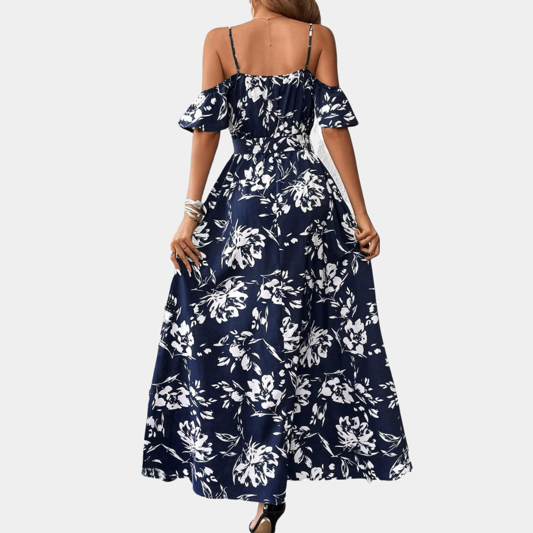 Robe Femme Longue Fleurie Sans Manches avec Fente Élégante - Jovanka-3
