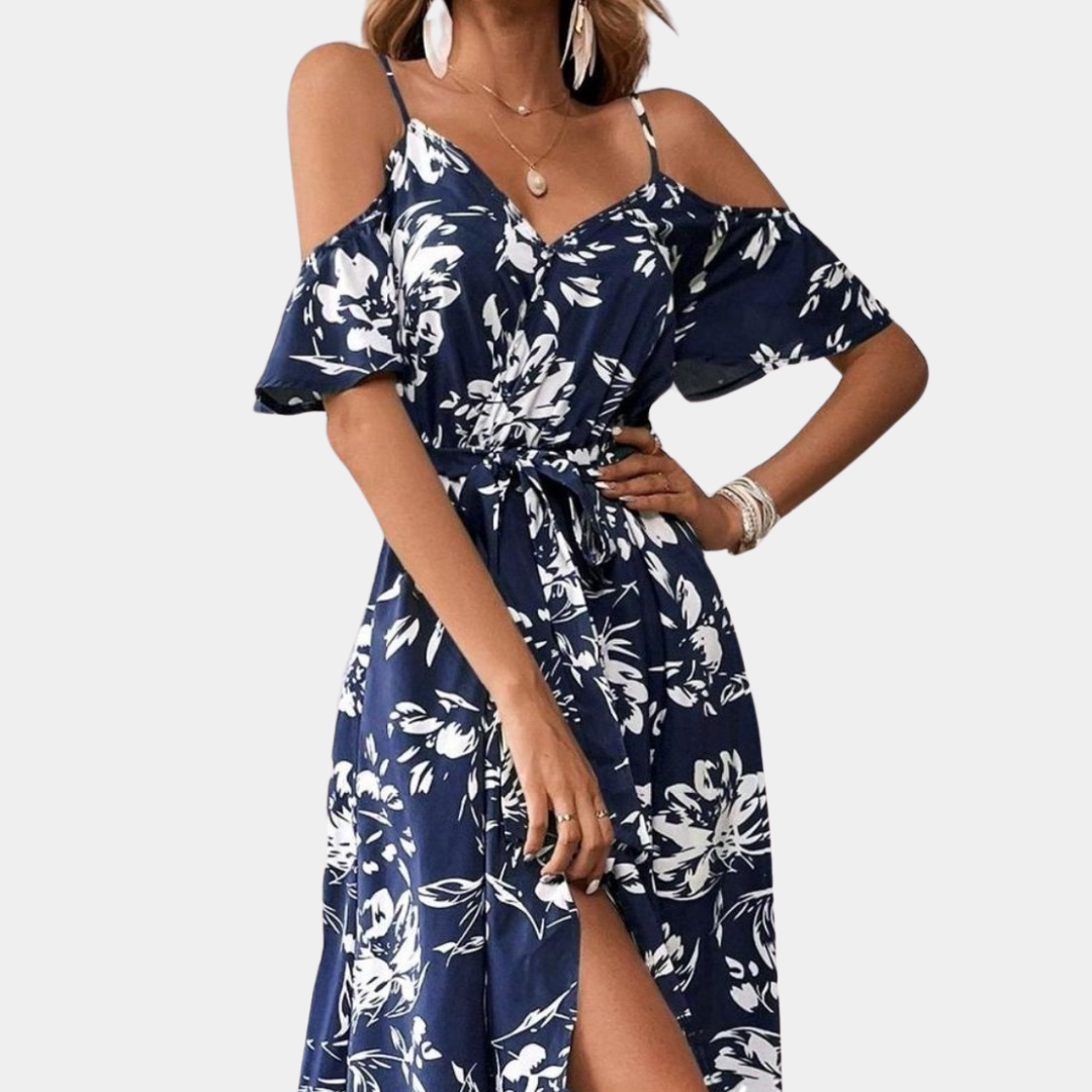 Robe Femme Longue Fleurie Sans Manches avec Fente Élégante - Jovanka-4