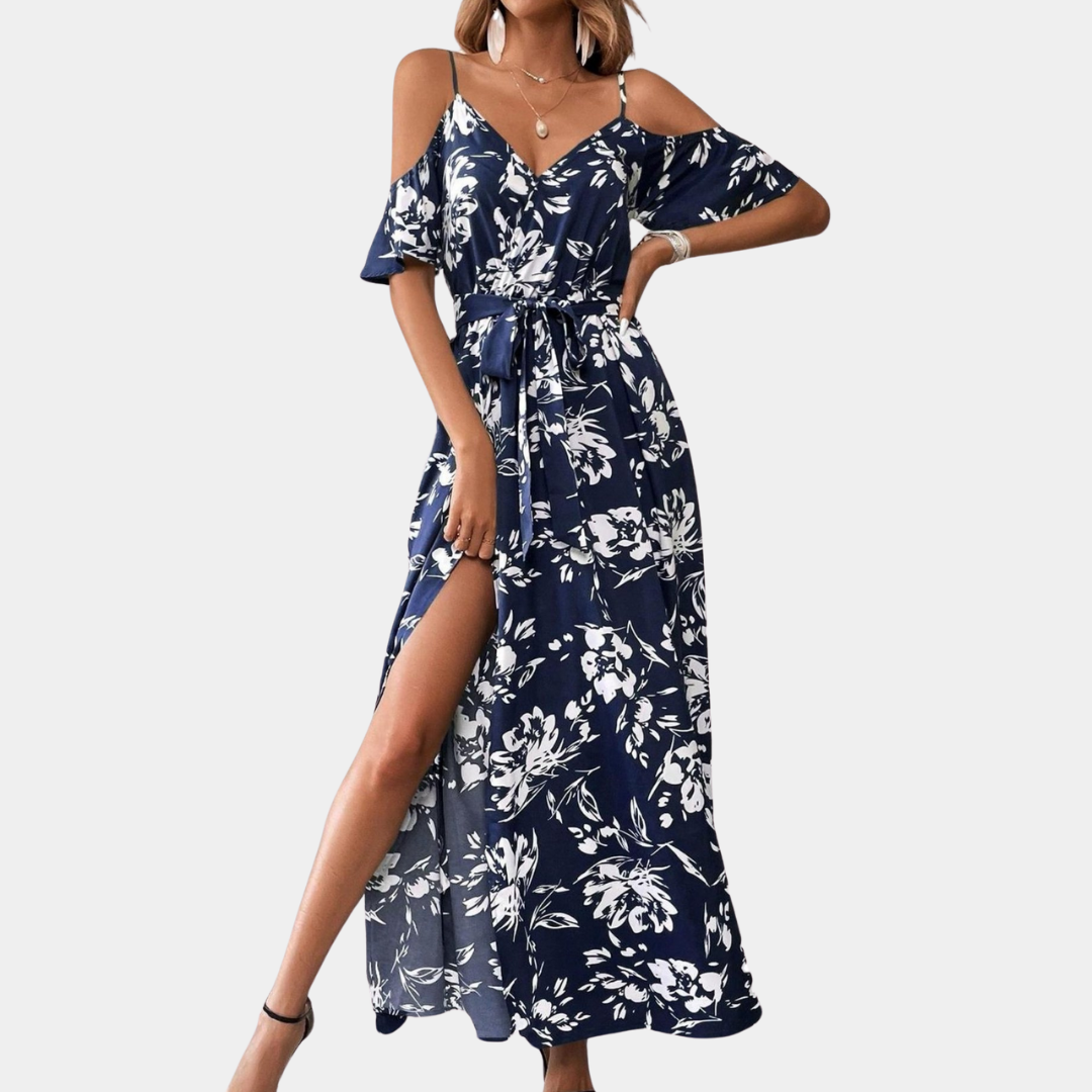 Variant image for Robe Femme Longue Fleurie Sans Manches avec Fente Élégante - Jovanka-1