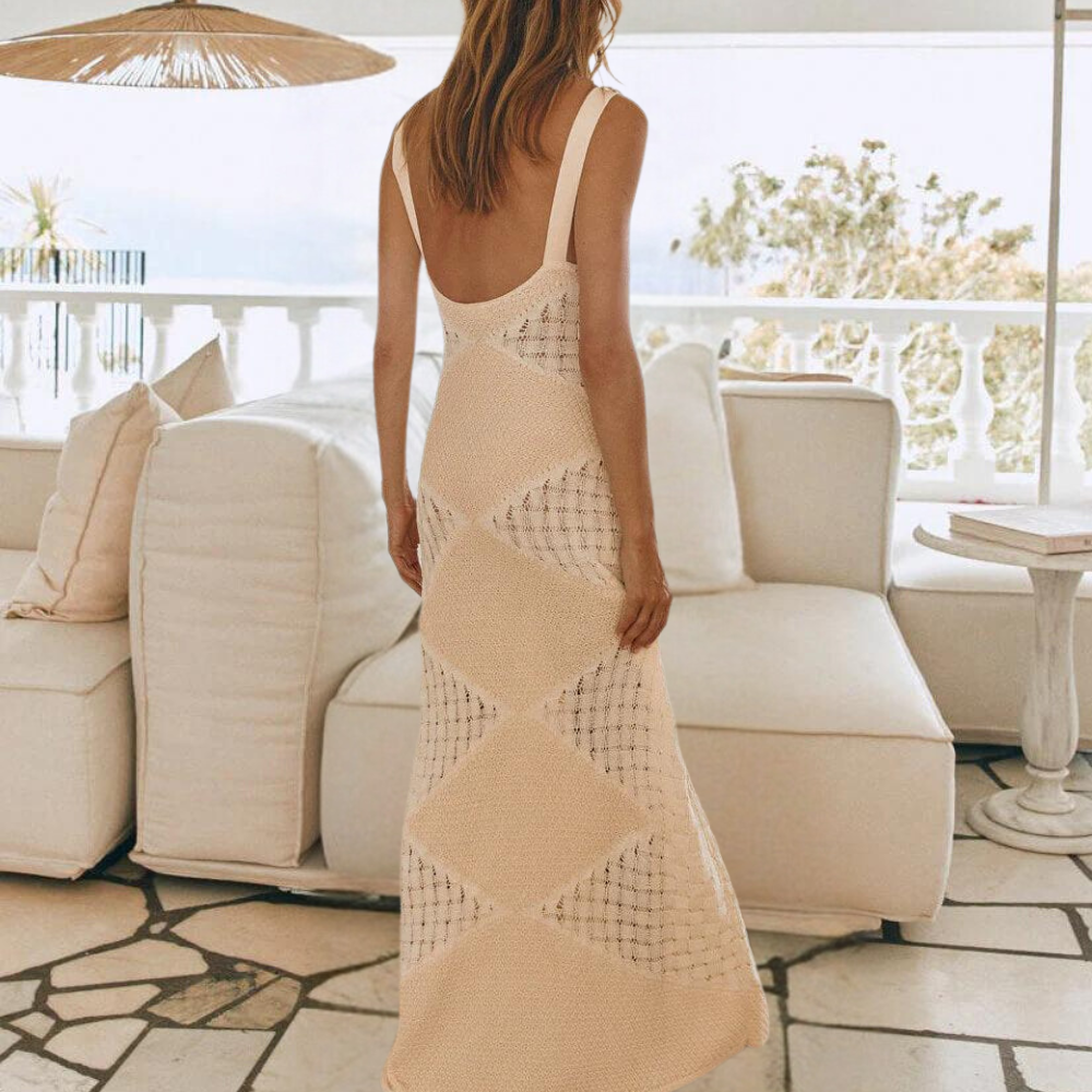 Robe Longue Femme Élégante en Maille Blanche - Zaida-4