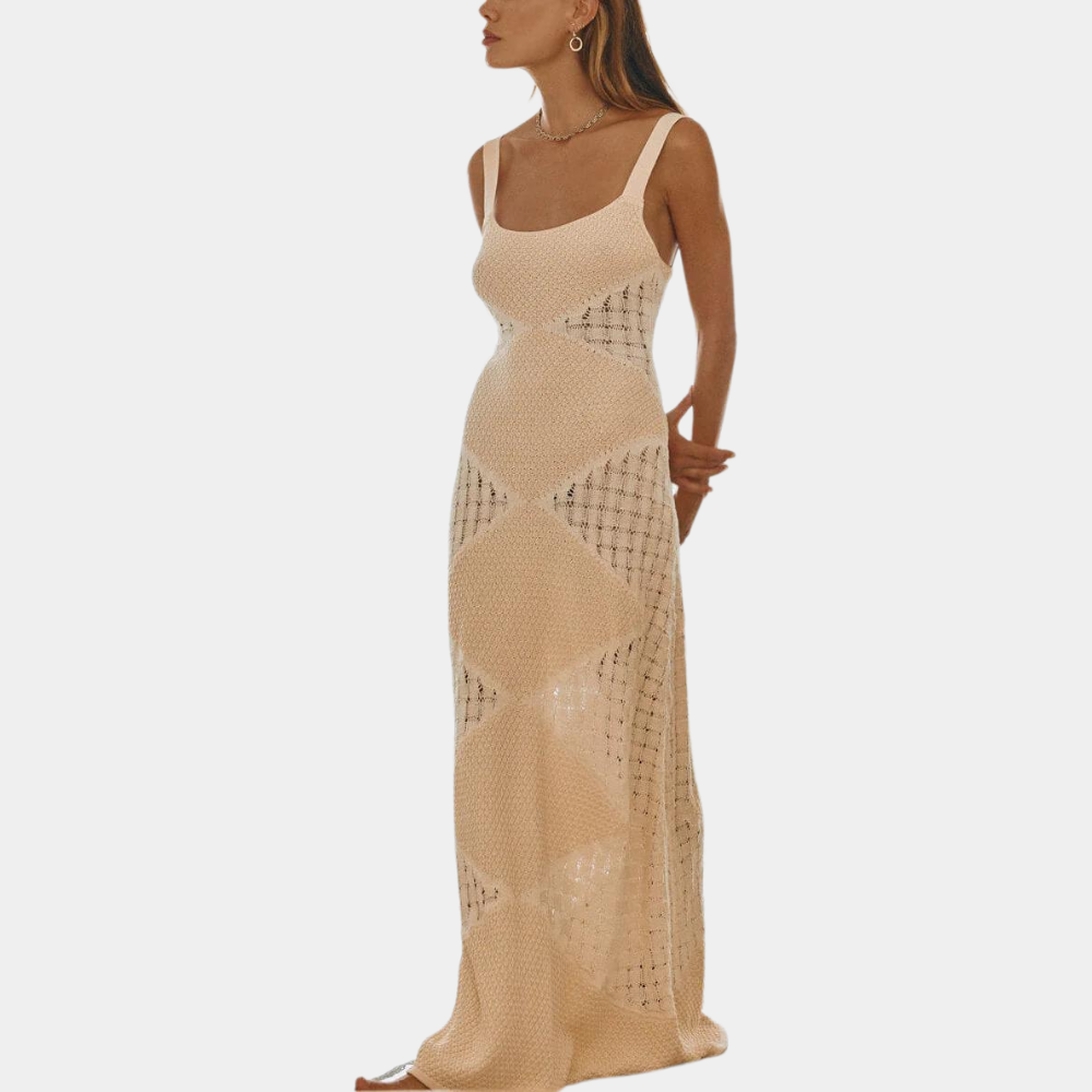 Variant image for Robe Longue Femme Élégante en Maille Blanche - Zaida-1