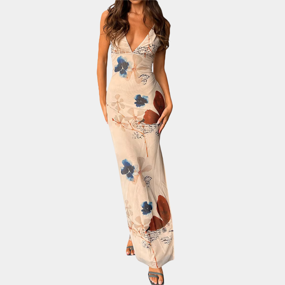 Variant image for Robe Longue Femme Élégante Sans Manches Motifs Uniques - Vasilica-1