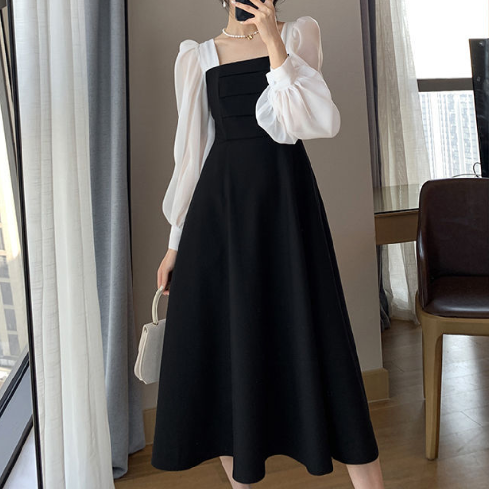 Variant image for Robe Femme Élégante Bicolore à Manches Bouffantes - Lisa-1