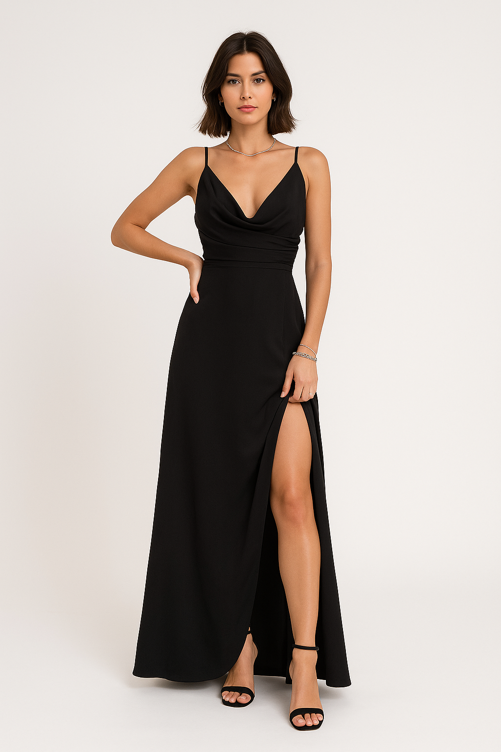 Robe Longue Élégante à Col V avec Fente - Andromeda