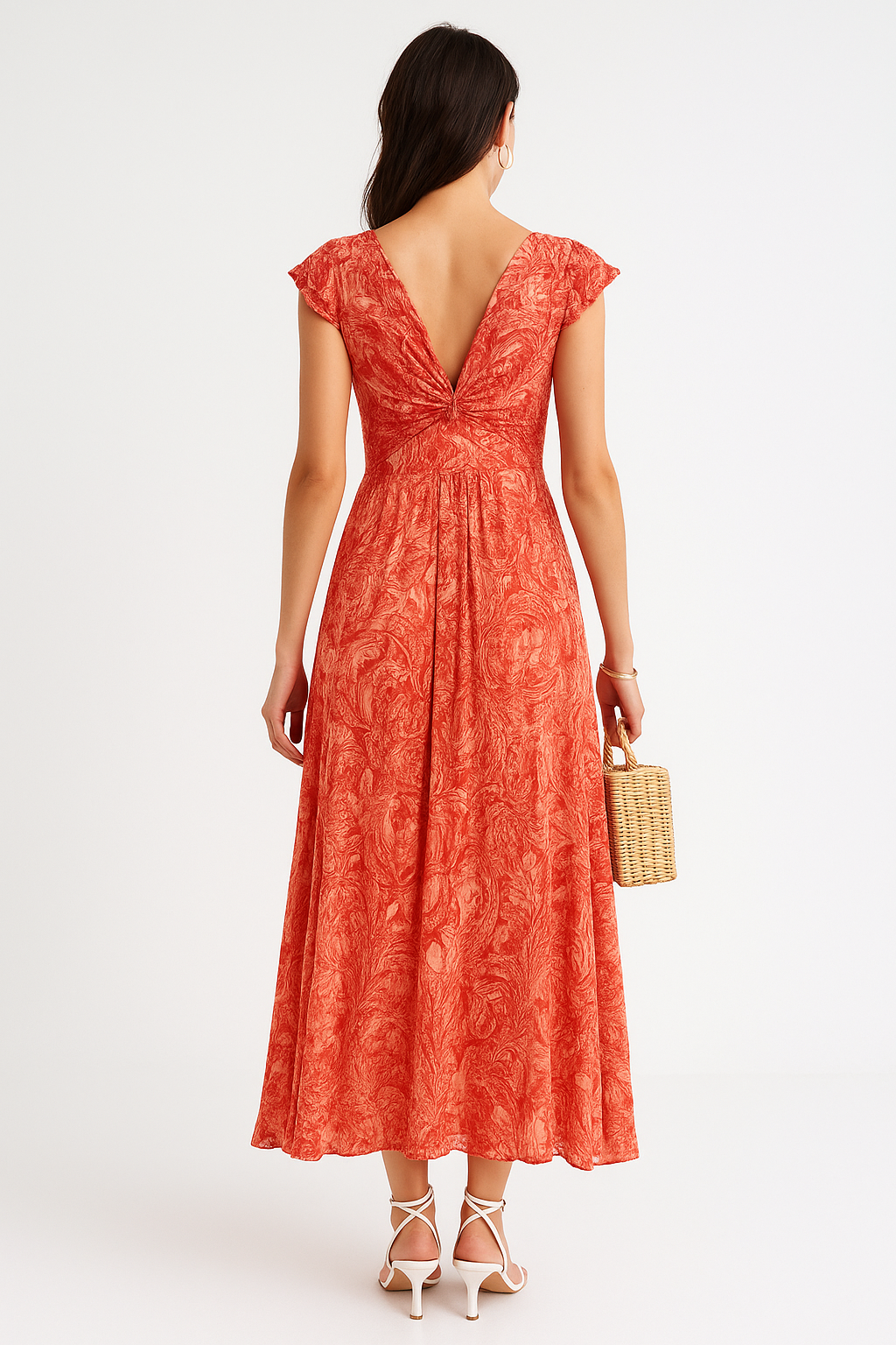 Robe Maxi Élégante à Imprimé Fleuri avec Col V et Dos Nu - Cristina