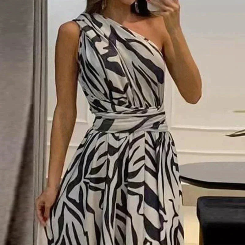 Robe Longue Femme Imprimé Zèbre Asymétrique Fente Latérale - Élégance-3