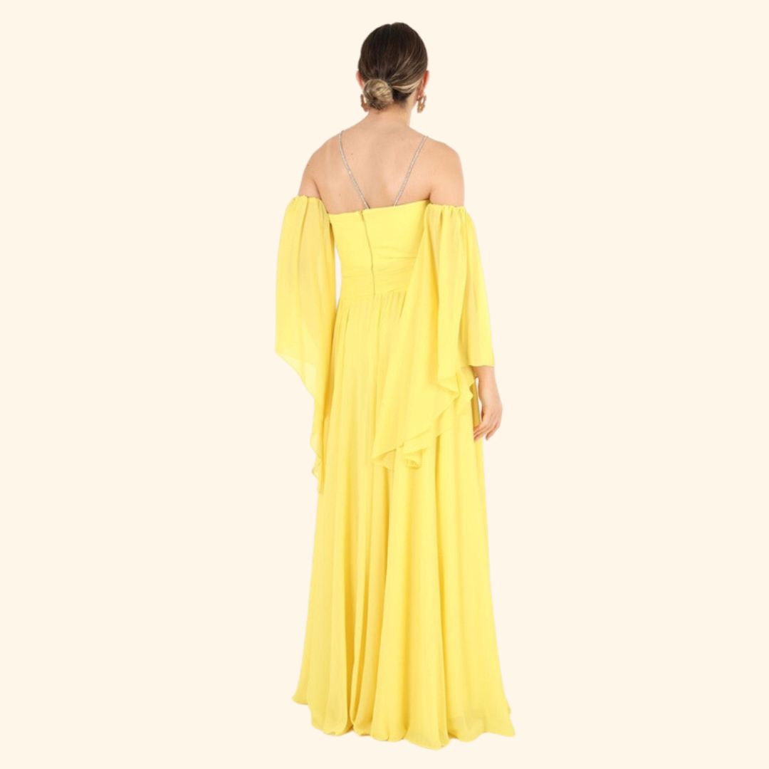 Robe Longue Femme Élégante à Manches Longues avec Bretelles en Chaîne - Olivia-6