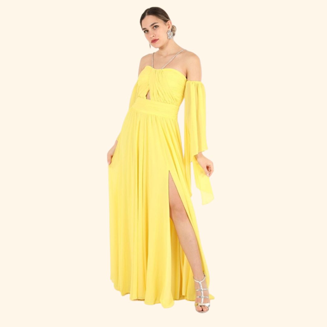 Variant image for Robe Longue Femme Élégante à Manches Longues avec Bretelles en Chaîne - Olivia-1