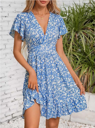 Variant image for Robe Longue Femme Élégante à Col en V et Volants - Laura-13
