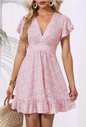 Variant image for Robe Longue Femme Élégante à Col en V et Volants - Laura-1