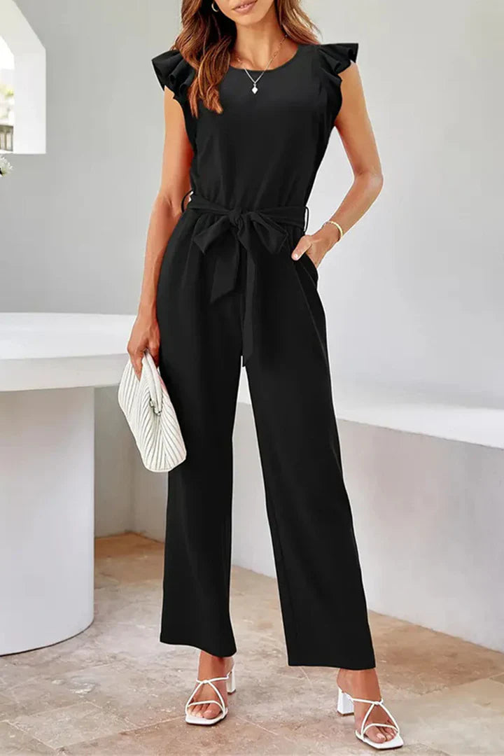Combinaison Femme Chic Sans Manches à Taille Nouée - Ruth-4