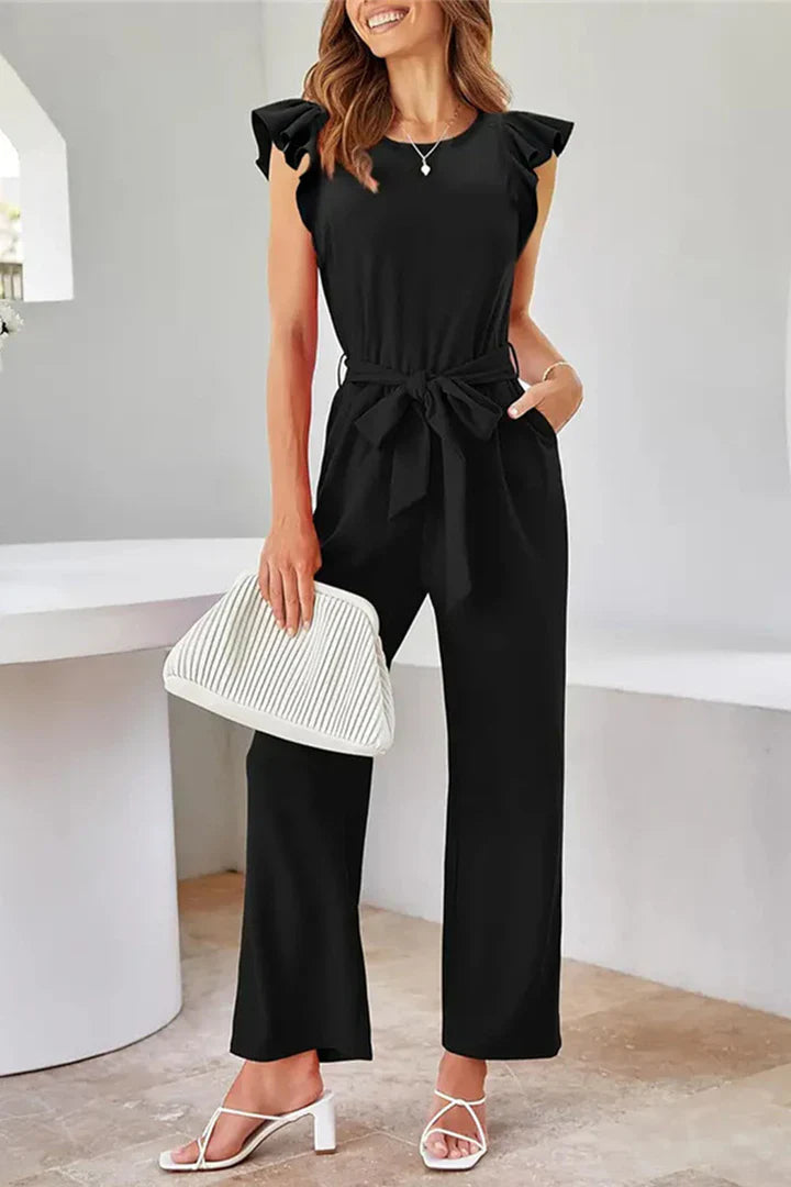 Combinaison Femme Chic Sans Manches à Taille Nouée - Ruth-3