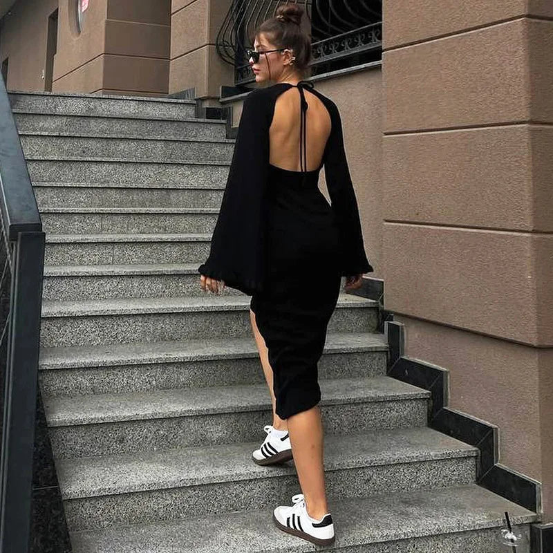 Robe en maille dos nu pour femmes