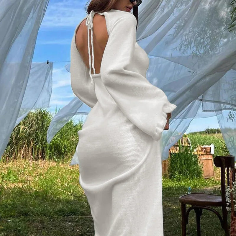 Robe en maille dos nu pour femmes