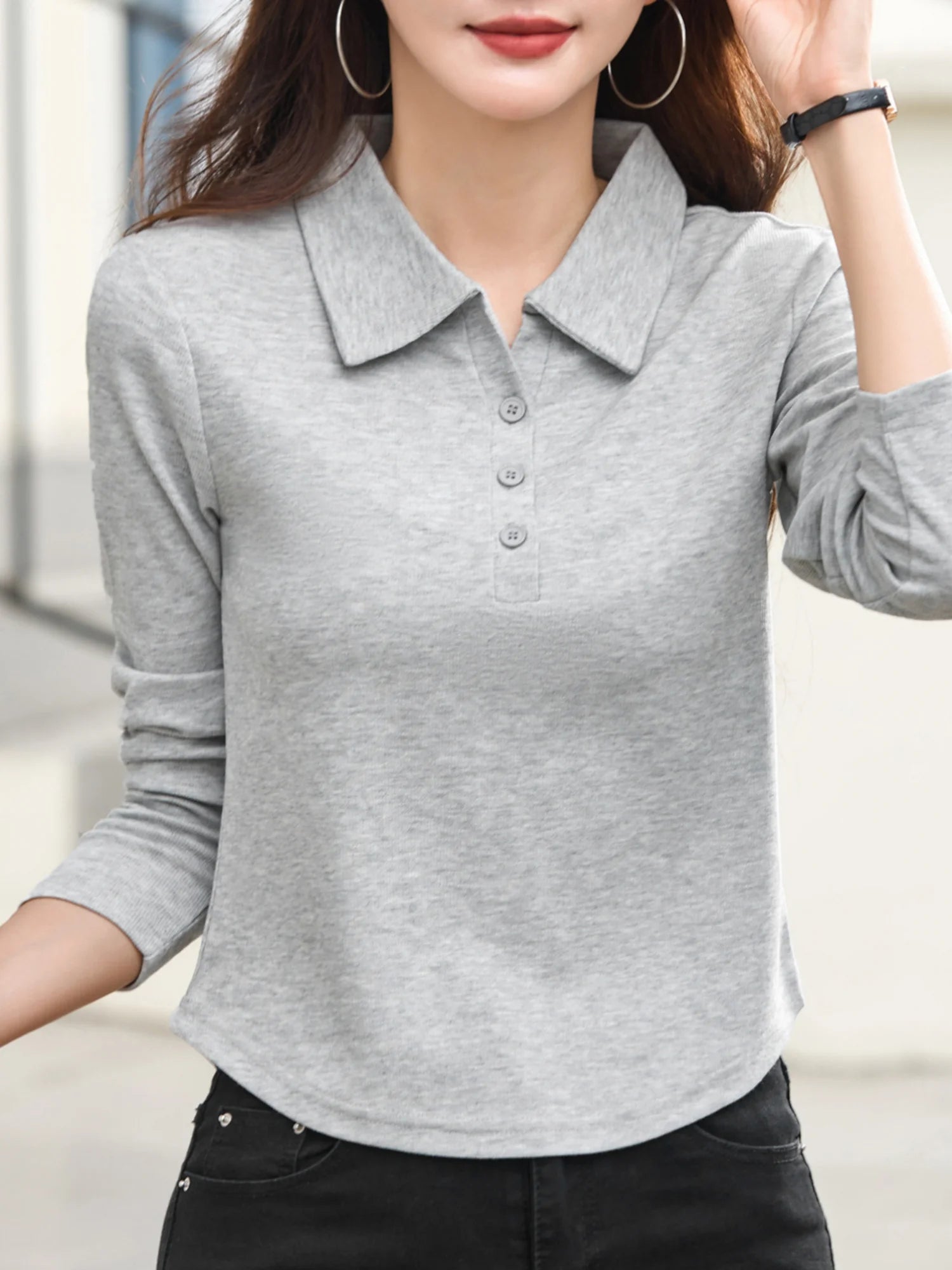 Polo Femme Manches Longues Tissu Tricot Confortable - Emma-4