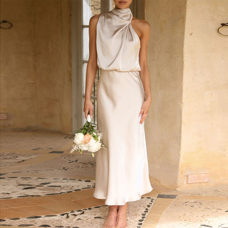 Robe Femme Longue Satin Élégante à Bretelles - Soirée Chic - Clara-1