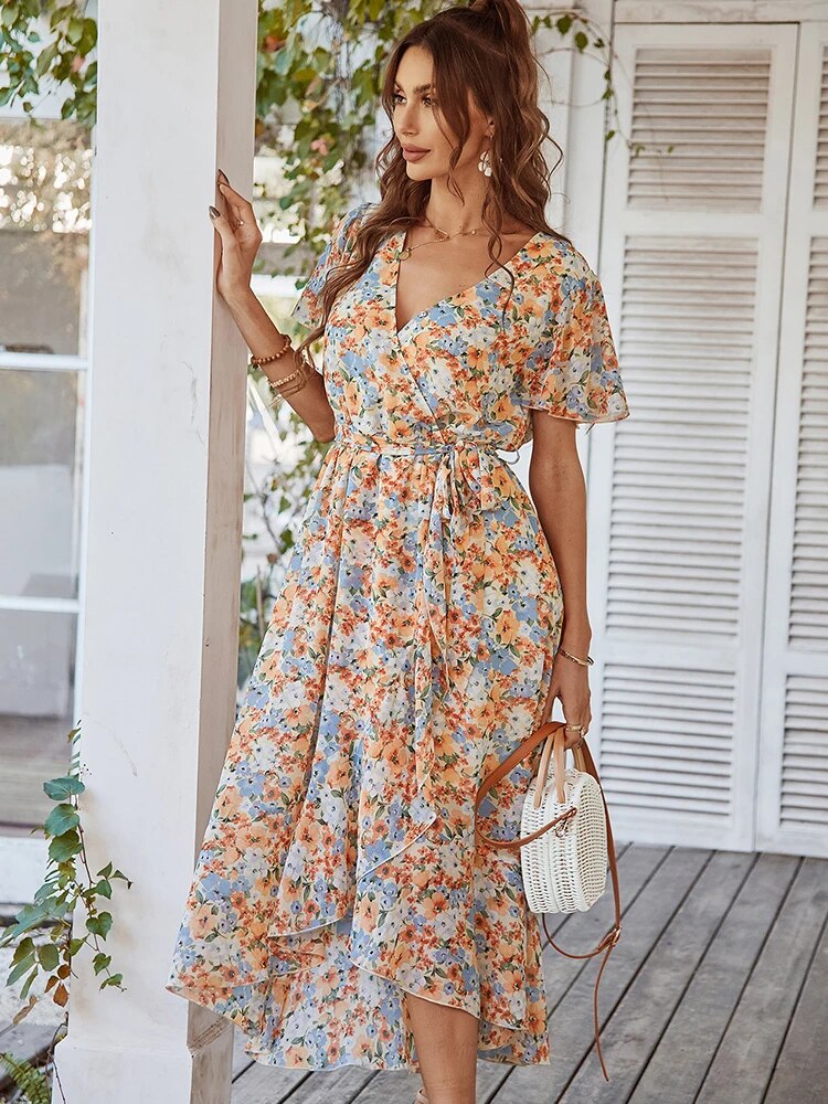Robe Longue Femme Bohème Imprimé Floral Tissu Léger - Élégance-4