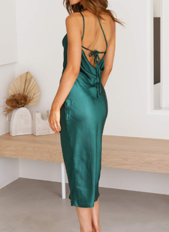 Robe Midi Femme Satinée Élégante à Épaules Ouvertes - Clara-6