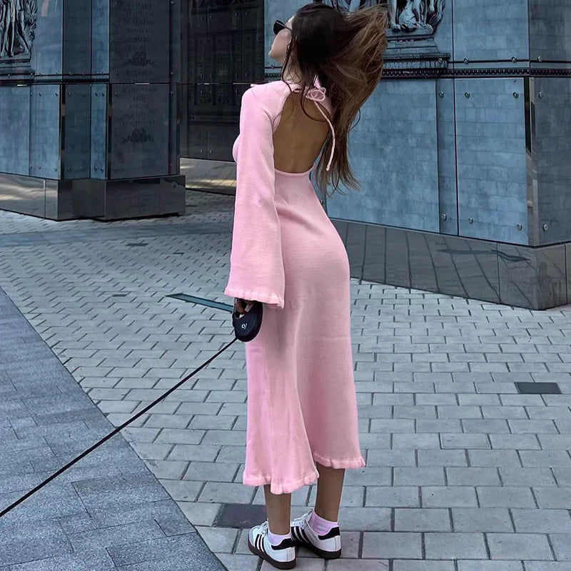 Robe en maille dos nu pour femmes