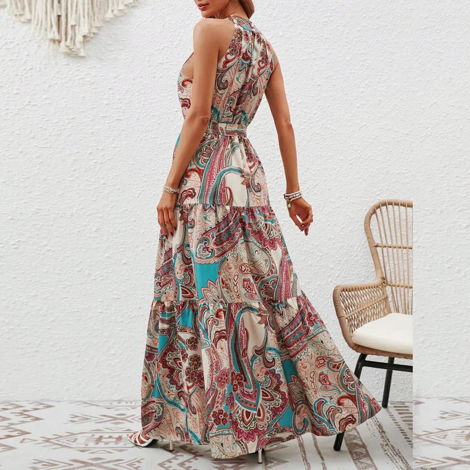 Robe Longue Bohème Élégante Décolleté Dos Nu - Miranda-3
