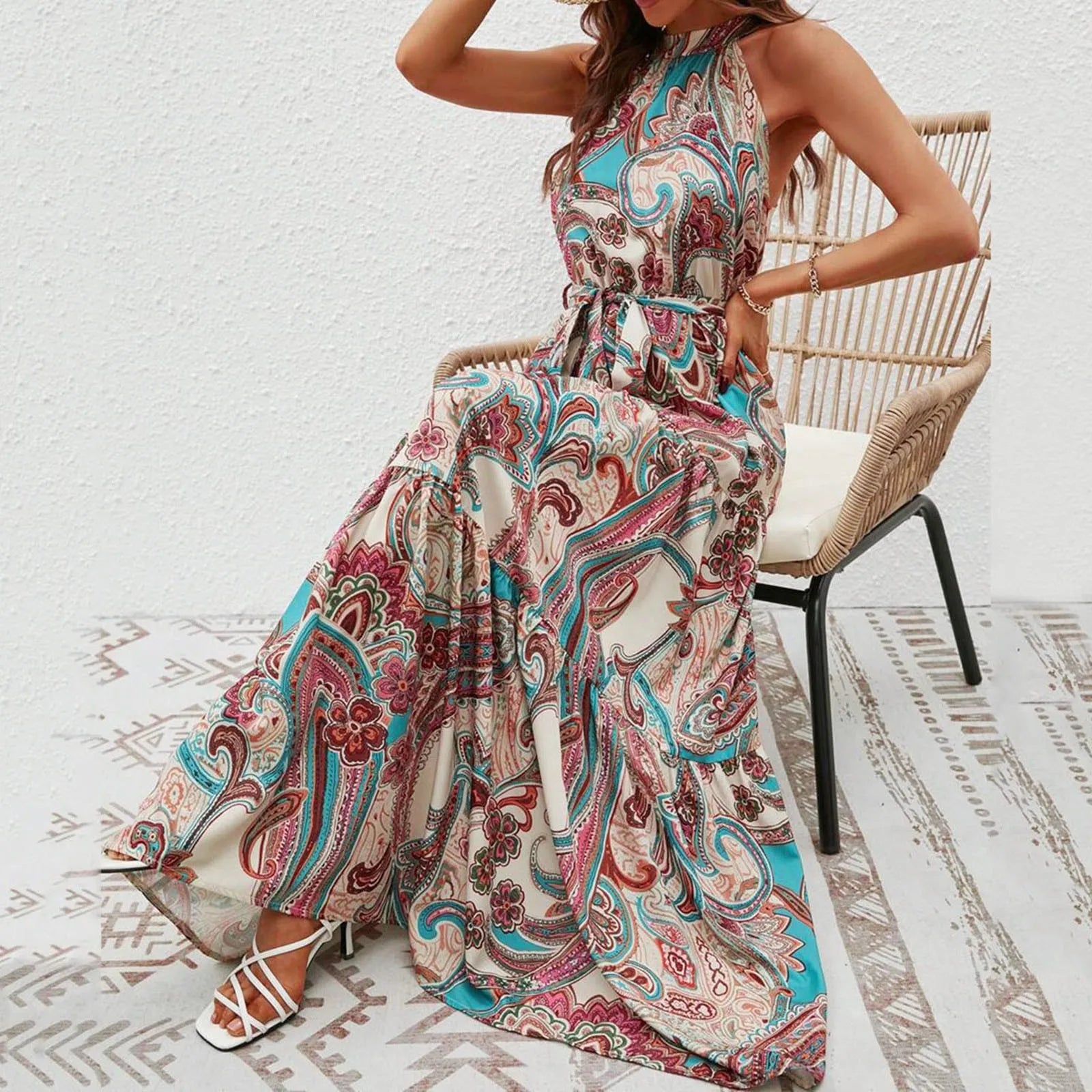 Robe Longue Bohème Élégante Décolleté Dos Nu - Miranda-2