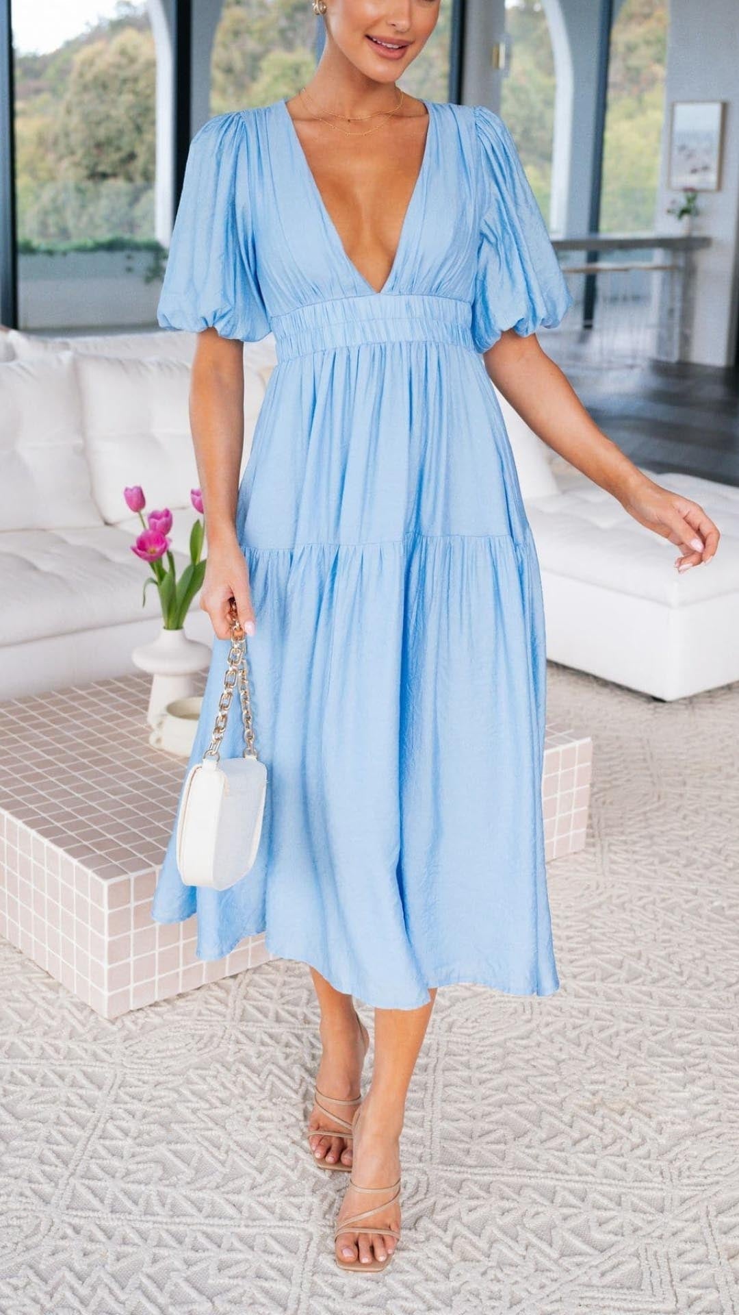 Robe Midi Chic Femme à Manches à Volants Élégante - Alessandra-4